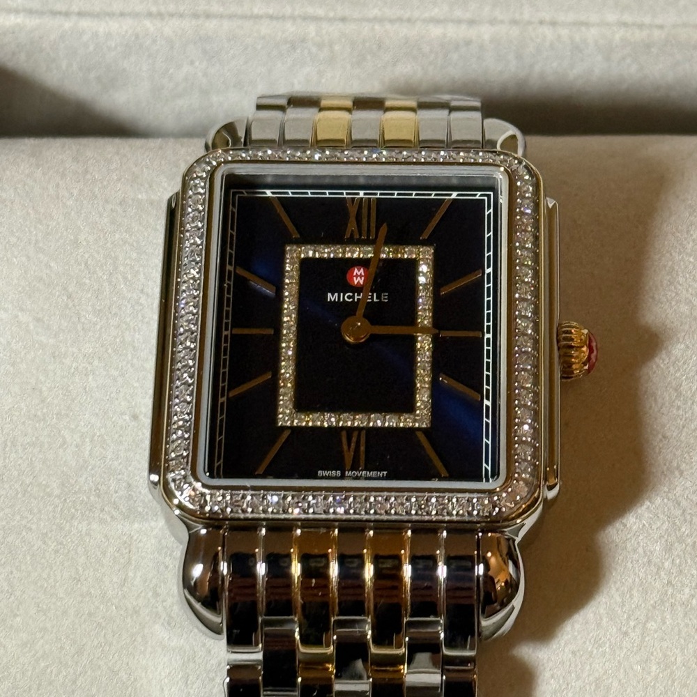 Michele Deco II Two-Tone 0.52 CTW Diamond Dark Blue Dial Watch NWT $2795